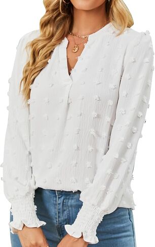 vanberfia V Neck Ruffle Sleeve Blouse Flowy Shirts Dressy Summer Casual Women Tops in Kuwait