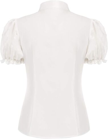 Belle Poque Summer Short Sleeve Office Button Down Blouse Stripe Shirt Tops with Bow Tie BP573 in Saudi Arabia