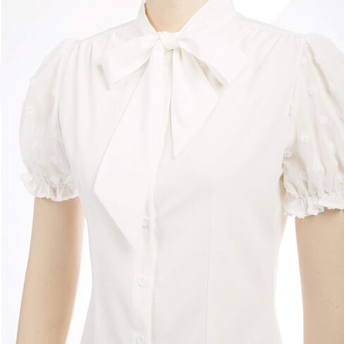 Belle Poque Summer Short Sleeve Office Button Down Blouse Stripe Shirt Tops with Bow Tie BP573 in Saudi Arabia