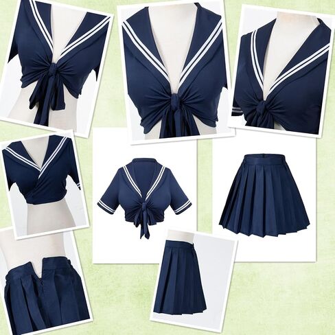 Elibelle Japanese Anime Schoolgirl Classic Sailor JK Harajuku Crop Top Tie up Pleated Skirt Uniform Seifuku Socks Bow set in Kuwait
