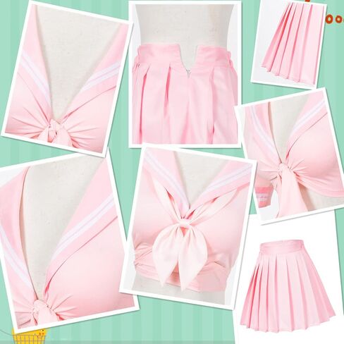 Elibelle انمي ياباني تلميذة الكلاسيكية بحار JK Harajuku المحاصيل الأعلى التعادل حتى مطوي تنورة موحدة Seifuku الجوارب القوس مجموعة in Kuwait