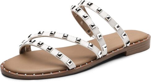 DREAM PAIRS Women's Studded Slide Sandals | Clear Studded Rhinestone Slide Sandals,Slip on Open Toe,Cute Flat Sandals for Summer in Saudi Arabia