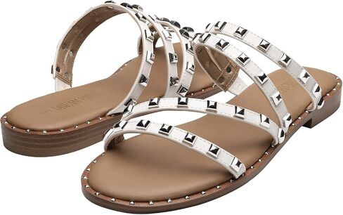 DREAM PAIRS Women's Studded Slide Sandals | Clear Studded Rhinestone Slide Sandals,Slip on Open Toe,Cute Flat Sandals for Summer in Saudi Arabia