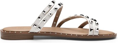 DREAM PAIRS Women's Studded Slide Sandals | Clear Studded Rhinestone Slide Sandals,Slip on Open Toe,Cute Flat Sandals for Summer in Saudi Arabia
