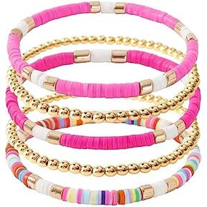 GOOJIDS Surfer Heishi Clay Bead Bracelets for Women Bohemian Stackable Evil Eye Vinyl Disc Beaded Stretch Bracelets Elastic Layering Friendship Bracelets Boho Jewelry in Saudi Arabia