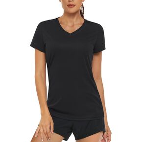 MAGCOMSEN Women's T Shirts V-Neck Short Sleeve UPF 50+ Sun Protection Performance Quick Dry Workout Athletic Shirts Tee Tops in Kuwait