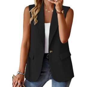 Lajuacely Women's Sleeveless Blazers Open Front Casual Blazer Vests Solid Color Lapel Single Button Lightweight Jackets Women