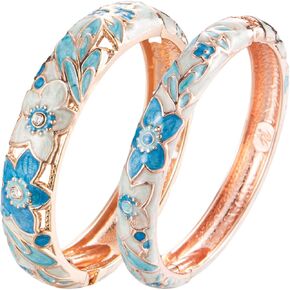UJOY Vintage Jewelry Cloisonne Handcrafted Enameled Gorgeous Rhinestone Rose Gold Hinged Cuff Bracelet Bangles Gifts 88A10