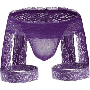 SINROYEE Men's Sexy Lingerie Sissy Panties Lace Tirm Bulge Pouch G-String Thongs Underwear with Garter in Kuwait