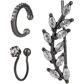 Goth Ear Cuff Earrings For Women Non Piercing Stylish Cool Trendy Gothic Blue Zirconia Liquid Metal Thorns Asymmetrical Black Ear Cuffs Clip On Cartilage Crawler Earrings Christmas Gift