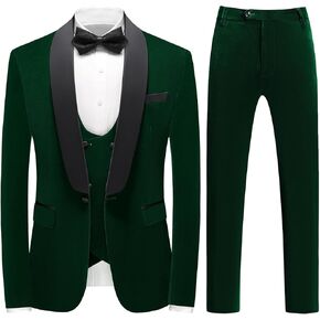 Mens 3 Piece Velvet Slim Fit Suit Tuxedo Suits Shawl Collar One Button Wedding Dinner Prom Jacket Vest Pants Suit Set