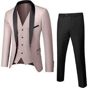 MrSure Men’s 3 Piece Slim Fit Suit, One Button Shawl Lapel Tuxedo, Premium Dinner Jacket Vest Pants & Tie Set