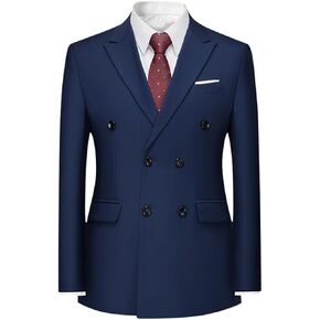 Boyland Mens Solid Color Notched Lapel Double Breasted Suit Jacket Blazer