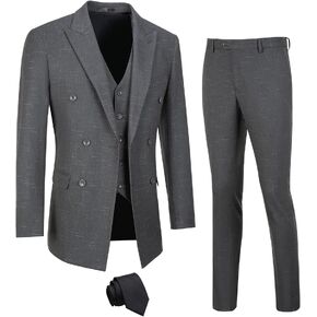 Fesenbo Mens Suits 3 Piece Plaid Slim Fit Tuxedo Double Breasted Prom Dress Suits Men Jackets Blazer Vest and Pants with Tie in Saudi Arabia