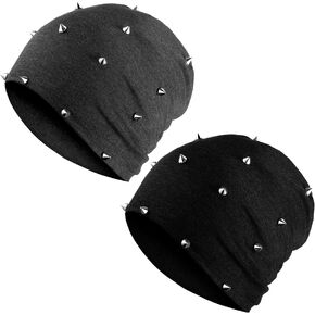 Winter Gothic Hat 2 Pieces Unisex Goth Beanie Rivet Rock Punk Hat Stud Spike Hats for Men Women, Black Gray in Saudi Arabia