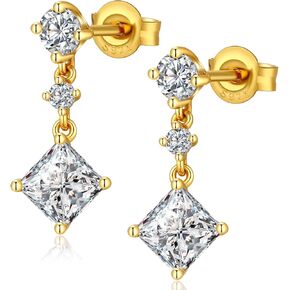 ZDaoBen Dainty Dangle Drop Earrings for Women, 18K White Gold CZ Diamond Stud Earrings 925 Sterling Silver Cubic Zirconia Drop Earrings for Girls,Come with Gift Box