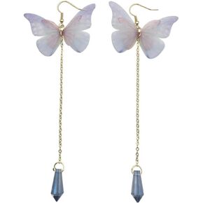 Temperament Long Butterfly Chain Tassel Drop Dangle Earrings for Women Asymmetric Butterfly Pearl Circle Pendants Earrings for Girls Colored Tulle Butterfly Wings Earrings in Saudi Arabia