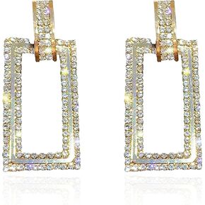 KaFu Fashion Statement Long Drop Earrings Boho Large Metal Rectangle Geometric Dangle Earrings Gorgeous Geometric Rhinestone jewelry Gift For Women Girls in Saudi Arabia