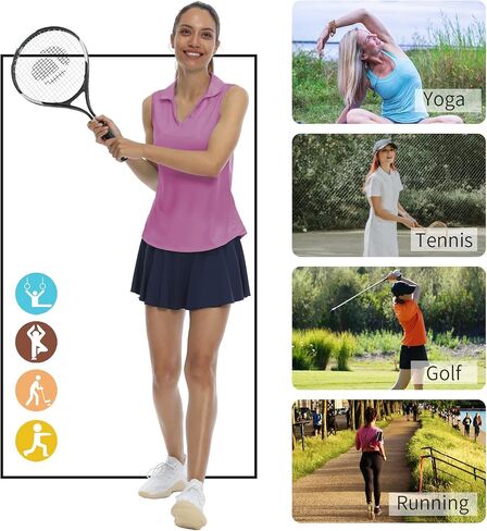 LastFor1 Women's Sleeveless Polo Golf Shirts Quick Dry 50+ UV Protection V-Neck with Collar Lightweight Tennis Tank Tops in Saudi Arabia