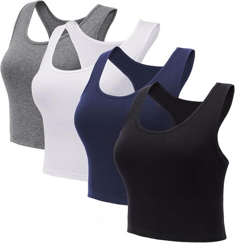 4 قطع المرأة تجريب المحاصيل الأعلى تانك - بسط أكمام بروتيل تنفس Racerback رياضية اليوغا قمم للمرأة in Kuwait