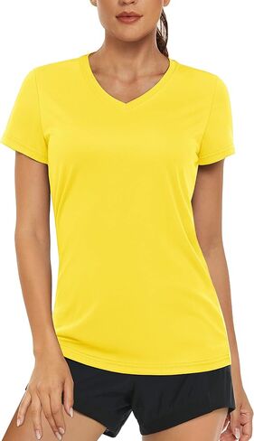 MAGCOMSEN Women's T Shirts V-Neck Short Sleeve UPF 50+ Sun Protection Performance Quick Dry Workout Athletic Shirts Tee Tops in Kuwait