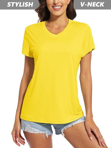 MAGCOMSEN Women's T Shirts V-Neck Short Sleeve UPF 50+ Sun Protection Performance Quick Dry Workout Athletic Shirts Tee Tops in Kuwait
