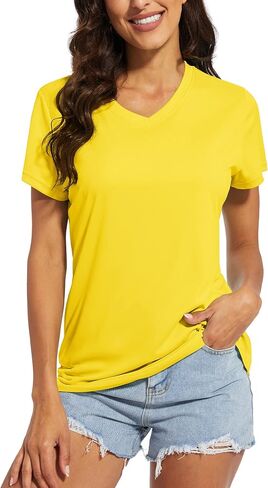 MAGCOMSEN Women's T Shirts V-Neck Short Sleeve UPF 50+ Sun Protection Performance Quick Dry Workout Athletic Shirts Tee Tops in Kuwait