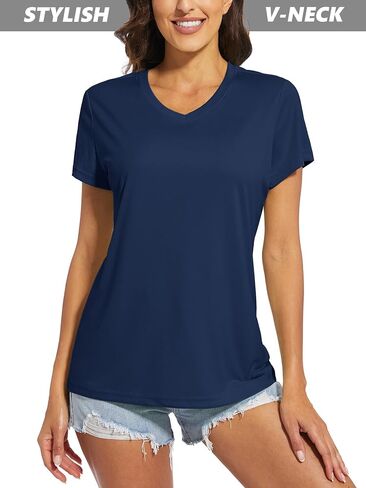 MAGCOMSEN Women's T Shirts V-Neck Short Sleeve UPF 50+ Sun Protection Performance Quick Dry Workout Athletic Shirts Tee Tops in Kuwait