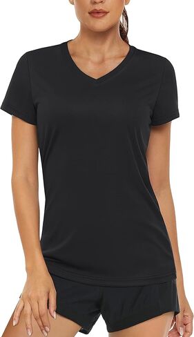 MAGCOMSEN Women's T Shirts V-Neck Short Sleeve UPF 50+ Sun Protection Performance Quick Dry Workout Athletic Shirts Tee Tops in Kuwait