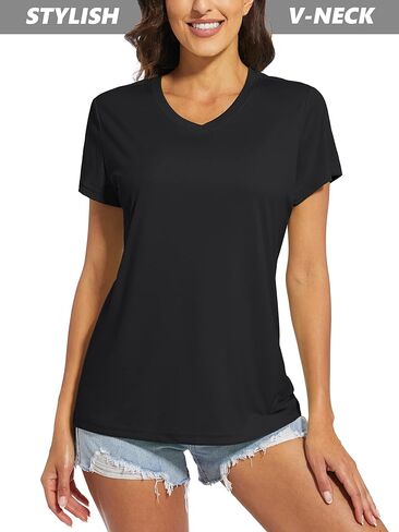 MAGCOMSEN Women's T Shirts V-Neck Short Sleeve UPF 50+ Sun Protection Performance Quick Dry Workout Athletic Shirts Tee Tops in Kuwait