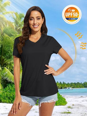 MAGCOMSEN Women's T Shirts V-Neck Short Sleeve UPF 50+ Sun Protection Performance Quick Dry Workout Athletic Shirts Tee Tops in Kuwait