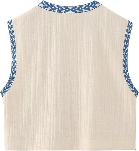 NUFIWI Women Vintage Embroidered Floral Vest Top Y2k Sleeveless Open Front Crop Vest Boho Floral Waistcoat Jacket in Kuwait