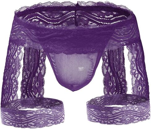SINROYEE Men's Sexy Lingerie Sissy Panties Lace Tirm Bulge Pouch G-String Thongs Underwear with Garter in Kuwait