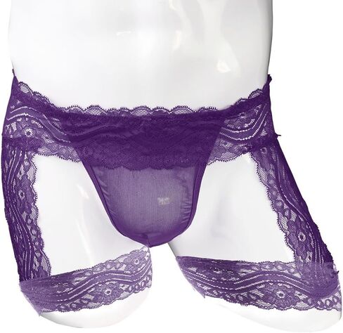 SINROYEE Men's Sexy Lingerie Sissy Panties Lace Tirm Bulge Pouch G-String Thongs Underwear with Garter in Kuwait