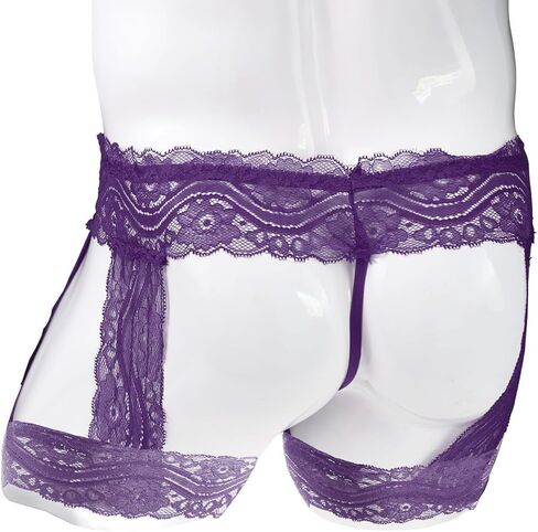 SINROYEE Men's Sexy Lingerie Sissy Panties Lace Tirm Bulge Pouch G-String Thongs Underwear with Garter in Kuwait