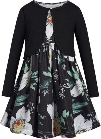 Bonny Billy Girls' Clothing Sets Flower Dress and Solid Cardigan 2 Pieces Outfits in Kuwait