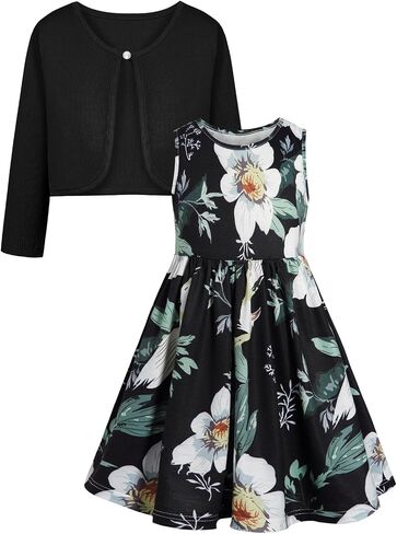 Bonny Billy Girls' Clothing Sets Flower Dress and Solid Cardigan 2 Pieces Outfits in Kuwait
