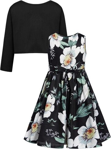 Bonny Billy Girls' Clothing Sets Flower Dress and Solid Cardigan 2 Pieces Outfits in Kuwait