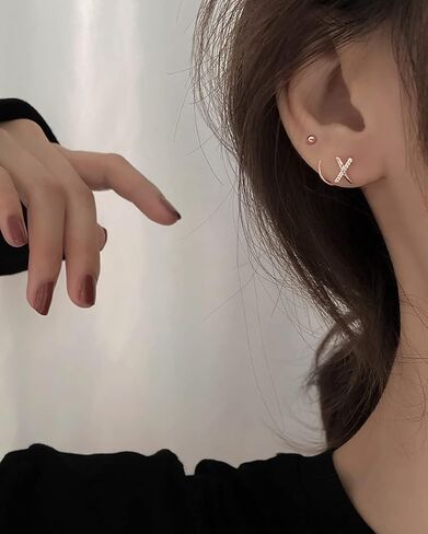 Reffeer 925 Sterling Silver Letter X Wrap Cuff Earrings CZ Crawler Earrings For Women Teen in Kuwait