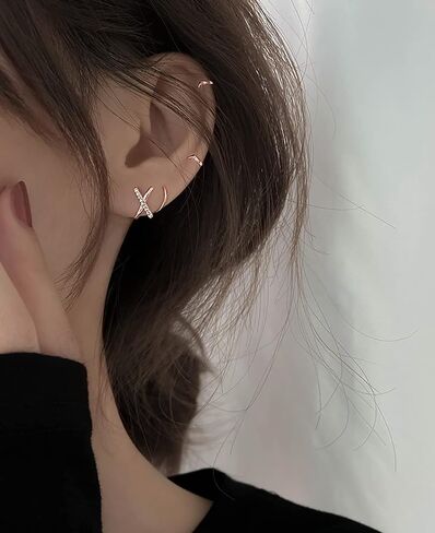 Reffeer 925 Sterling Silver Letter X Wrap Cuff Earrings CZ Crawler Earrings For Women Teen in Kuwait