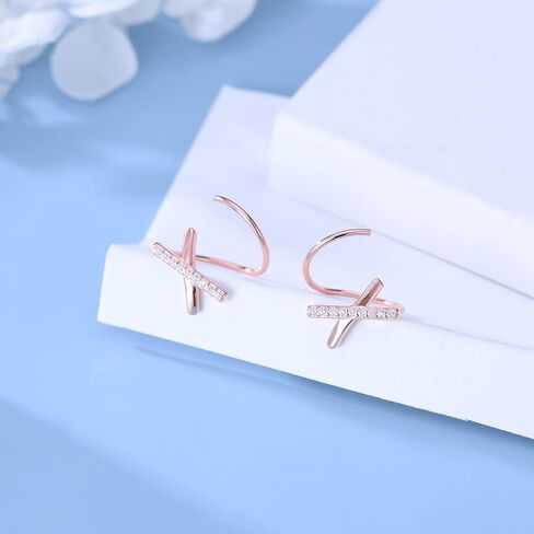 Reffeer 925 Sterling Silver Letter X Wrap Cuff Earrings CZ Crawler Earrings For Women Teen in Kuwait