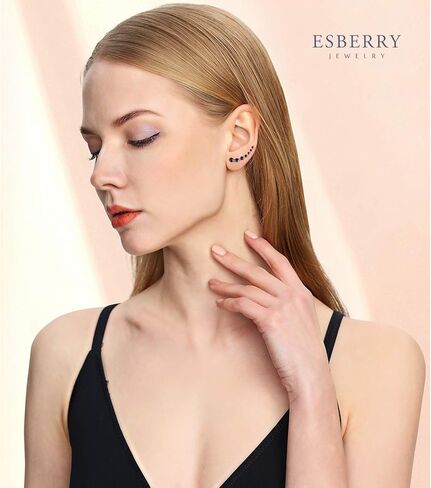 Esberry 925 الفضة الاسترليني تشيكوسلوفاكيا مقلد الماس الأذن الزاحف الكفة أقراط متسلق الستر مكعب زركونيا أقراط هيبوالرجينيك هدية للنساء والفتيات in Saudi Arabia