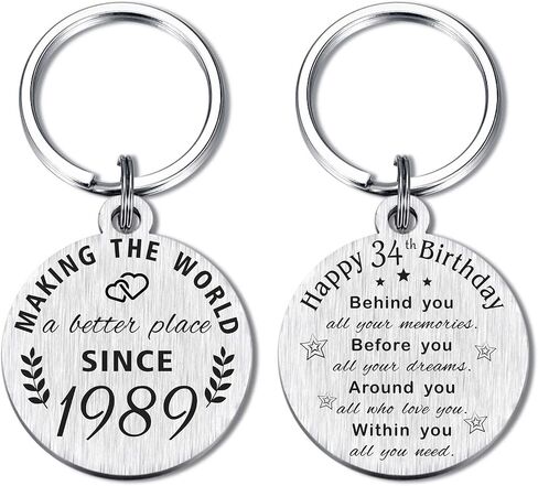 ABNTY 34th Birthday Gifts for Women Men, 34 Year Old Birthday Keychain, Born in 1989 Gifts, 1989 Birthday Decorations in Saudi Arabia