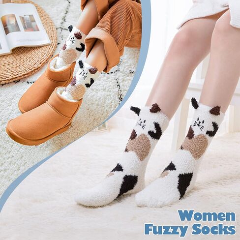 LANLEO Fuzzy Socks For Women Slipper Socks Fluffy Winter Warm Soft Cozy Plush Cute Animal Sleeping Christmas Socks in Saudi Arabia