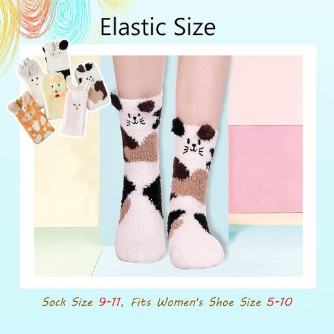 LANLEO Fuzzy Socks For Women Slipper Socks Fluffy Winter Warm Soft Cozy Plush Cute Animal Sleeping Christmas Socks in Saudi Arabia