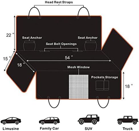 Femuar Dog Car Seat Cover with Storage Pockets Mesh Visual Window, Waterproof Nonslip , Heavy Duty Scratchproof Pet Dog Back Seat Cover Hammock for Cars Trucks and SUVs in Saudi Arabia