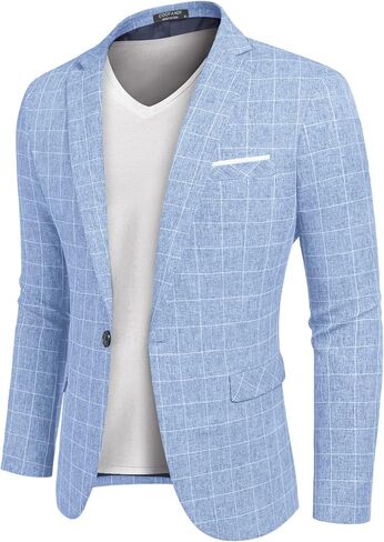 COOFANDY Mens Blue Plaid Blazers Casual Slim Fit Check Suit Blazer One Button Suit Jacket (Plaid Blazer - Sky Blue XXXL) in Saudi Arabia