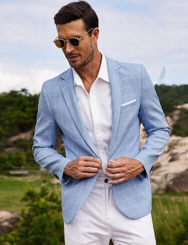 COOFANDY Mens Blue Plaid Blazers Casual Slim Fit Check Suit Blazer One Button Suit Jacket (Plaid Blazer - Sky Blue XXXL) in Saudi Arabia