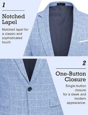 COOFANDY Mens Blue Plaid Blazers Casual Slim Fit Check Suit Blazer One Button Suit Jacket (Plaid Blazer - Sky Blue XXXL) in Saudi Arabia
