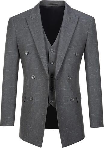 Fesenbo Mens Suits 3 Piece Plaid Slim Fit Tuxedo Double Breasted Prom Dress Suits Men Jackets Blazer Vest and Pants with Tie in Kuwait